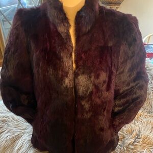 NIKI FURS LUXURIOUS BURGUNDY HUED RABBIT JACKET TWO SLANT POCKETS M (EXCELLENT)